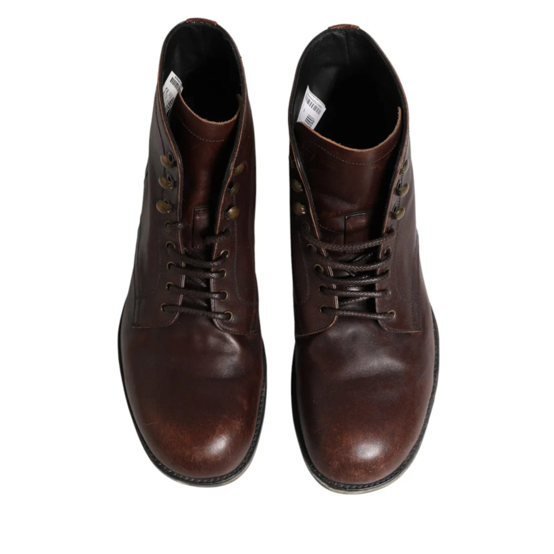 Dolce &amp; Gabbana Brown Lace Up Short Ankle Boots Men Shoes