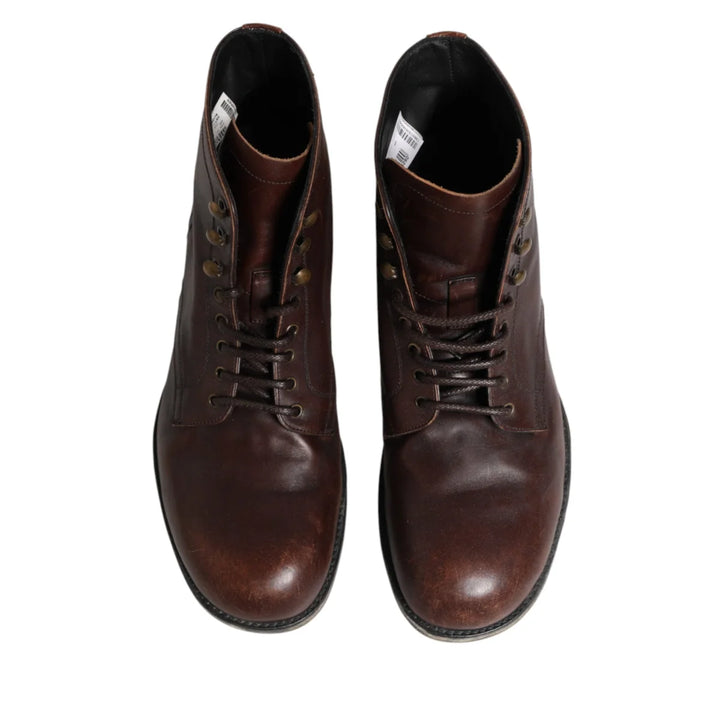 Dolce &amp; Gabbana Brown Lace Up Short Ankle Boots Men Shoes