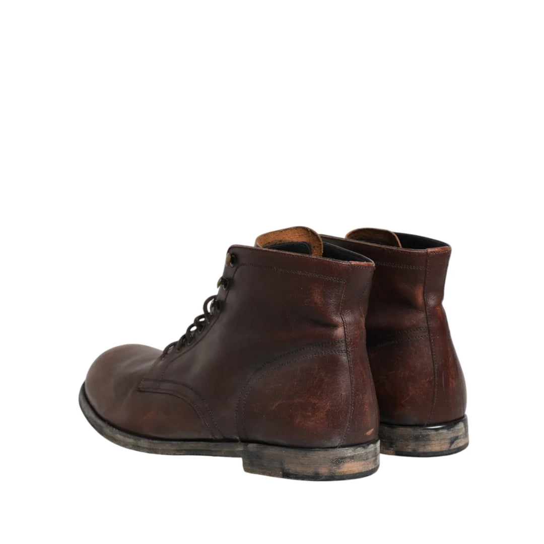 Dolce &amp; Gabbana Brown Lace Up Short Ankle Boots Men Shoes