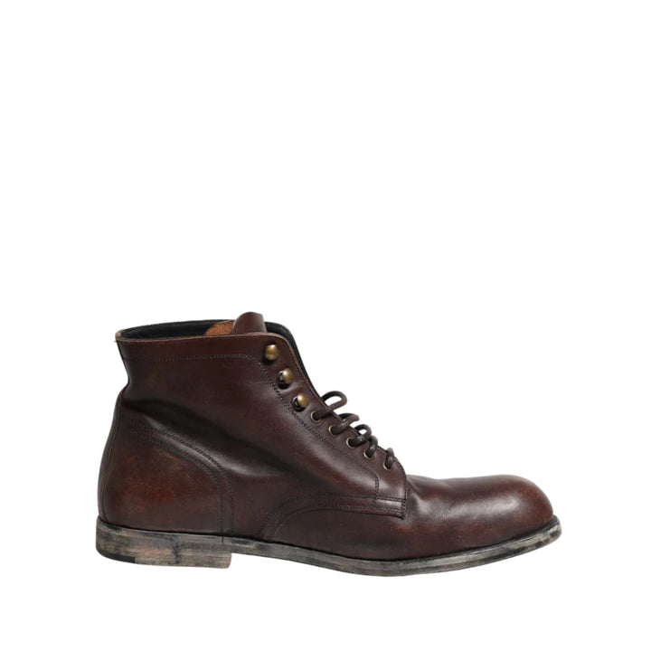 Dolce &amp; Gabbana Brown Lace Up Short Ankle Boots Men Shoes