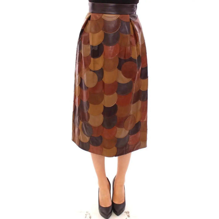 Dolce &amp; Gabbana Brown Lamb Leather Midi Skirt