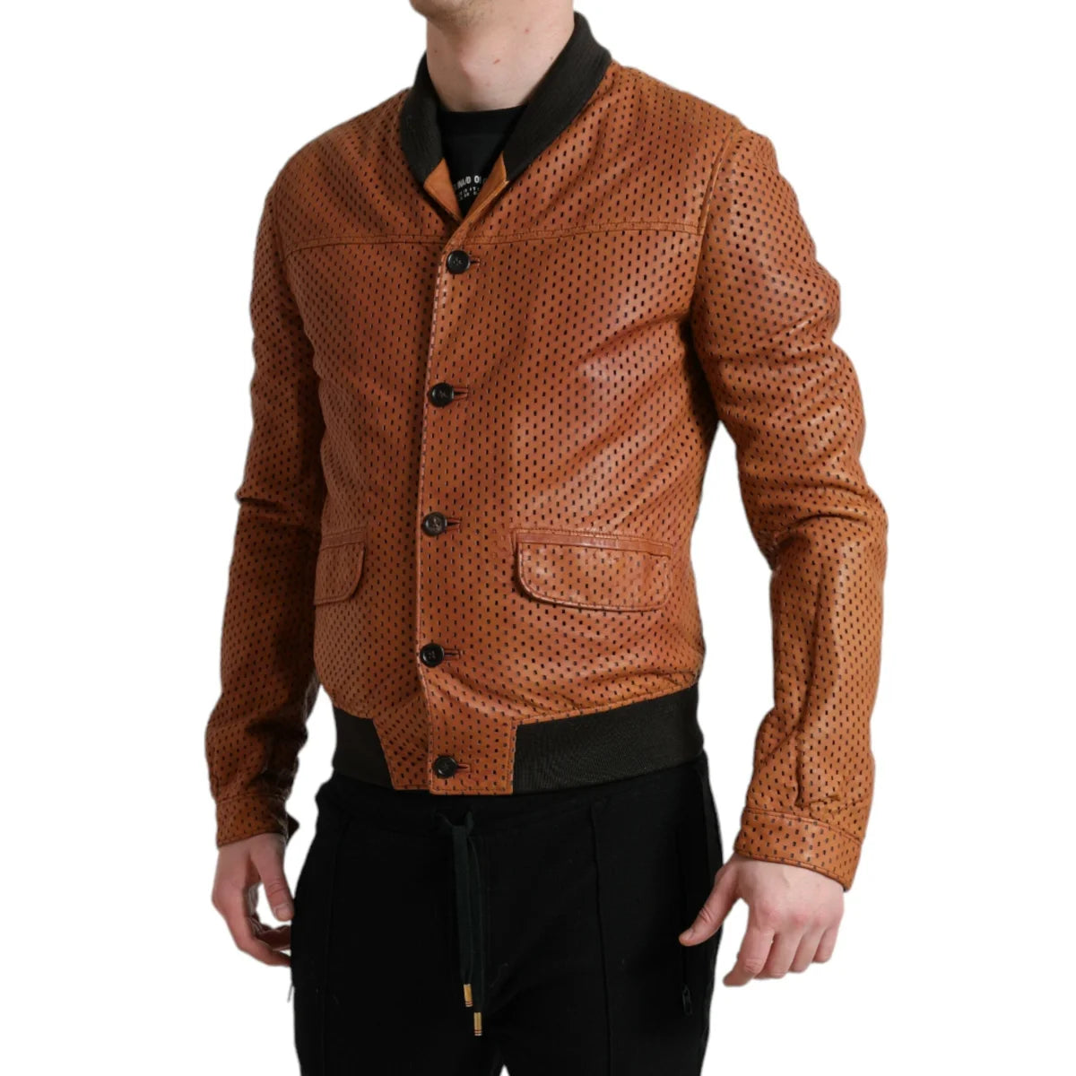Dolce & Gabbana Brown Lambskin Leather Perforated Jacket