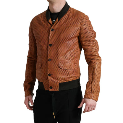 Dolce & Gabbana Brown Lambskin Leather Perforated Jacket