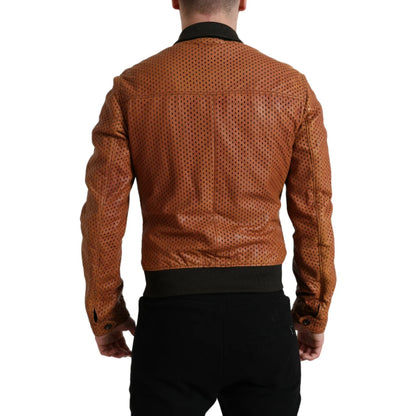 Dolce & Gabbana Brown Lambskin Leather Perforated Jacket