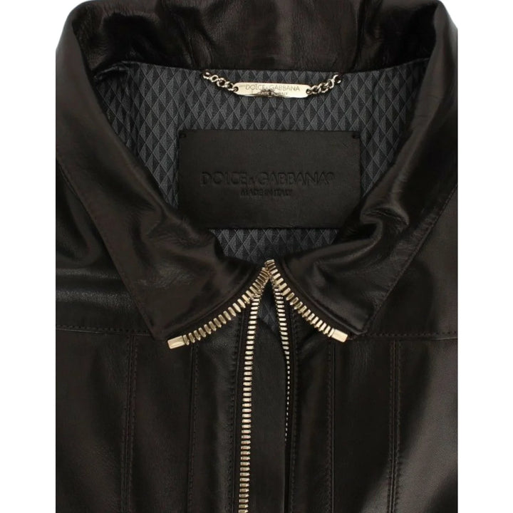 Dolce & Gabbana Brown Lambskin Leather Zipper Jacket