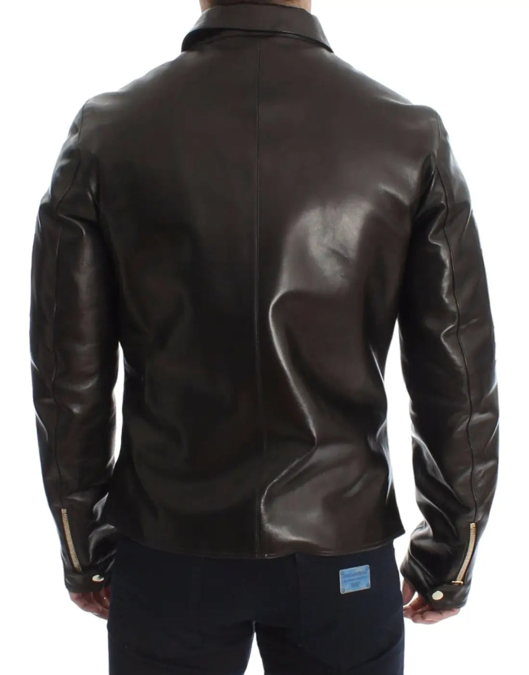 Dolce &amp; Gabbana Brown Lambskin Leather Zipper Jacket