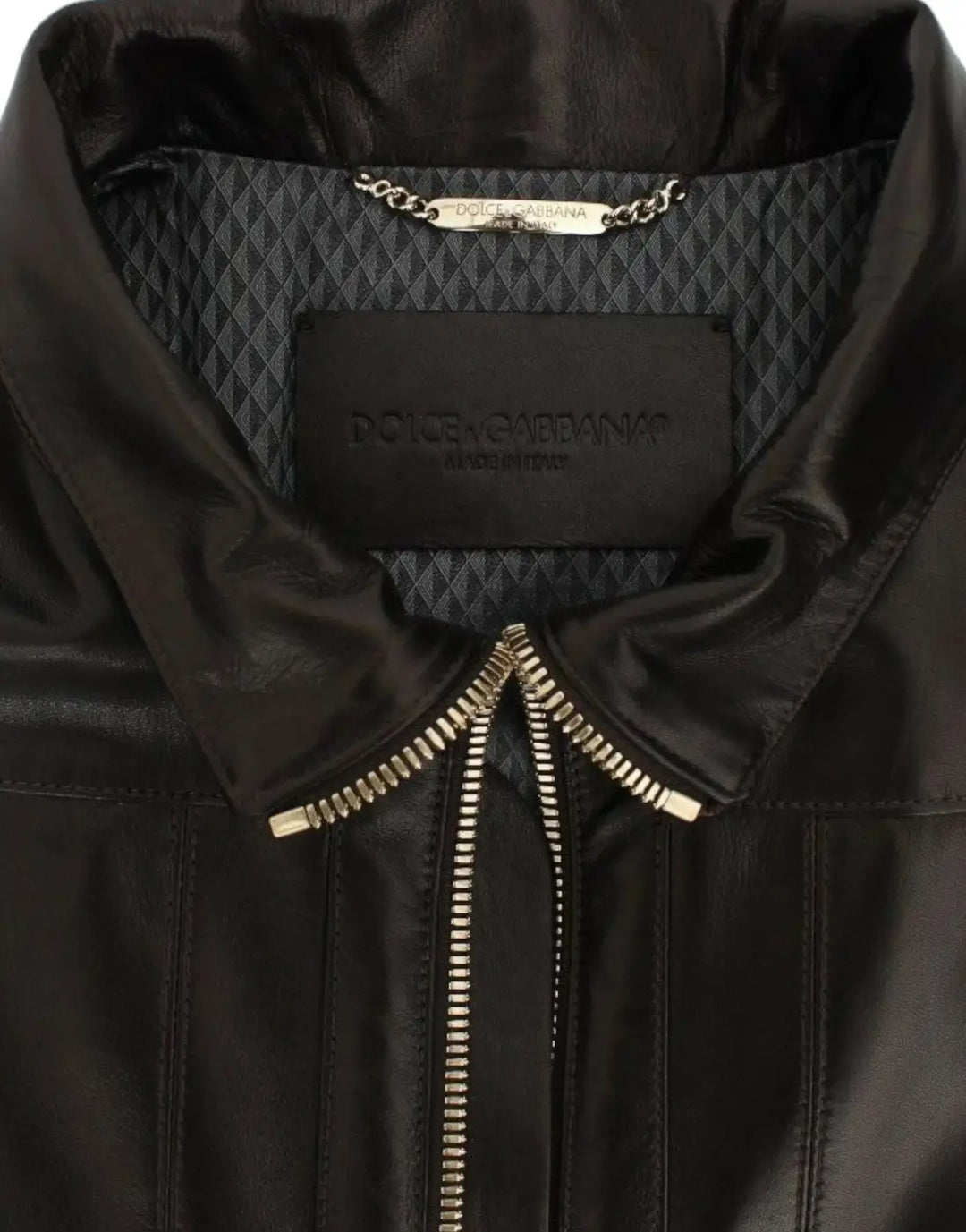 Dolce &amp; Gabbana Brown Lambskin Leather Zipper Jacket