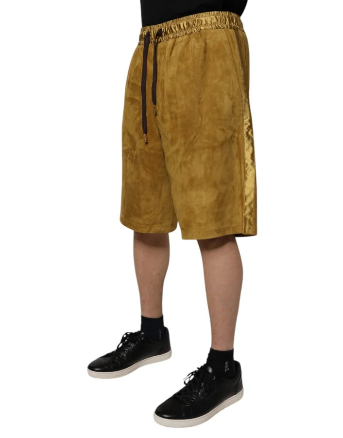 Dolce &amp; Gabbana Brown Lambskin Suede Men Bermuda Shorts
