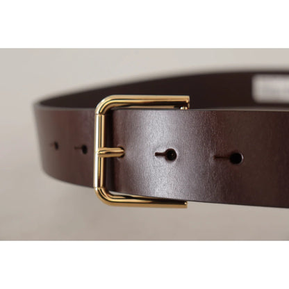 Dolce & Gabbana Brown Leather Belt with Striking Logo Buckle