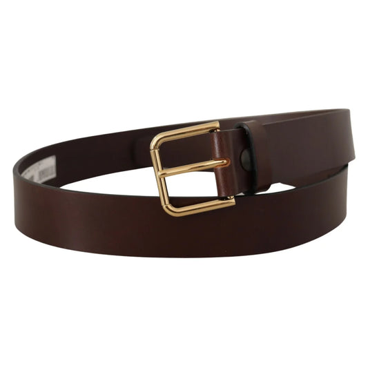 Dolce & Gabbana Brown Leather Belt with Striking Logo Buckle