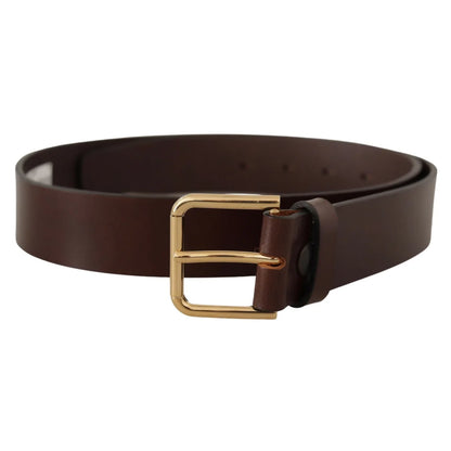 Dolce & Gabbana Brown Leather Belt with Striking Logo Buckle