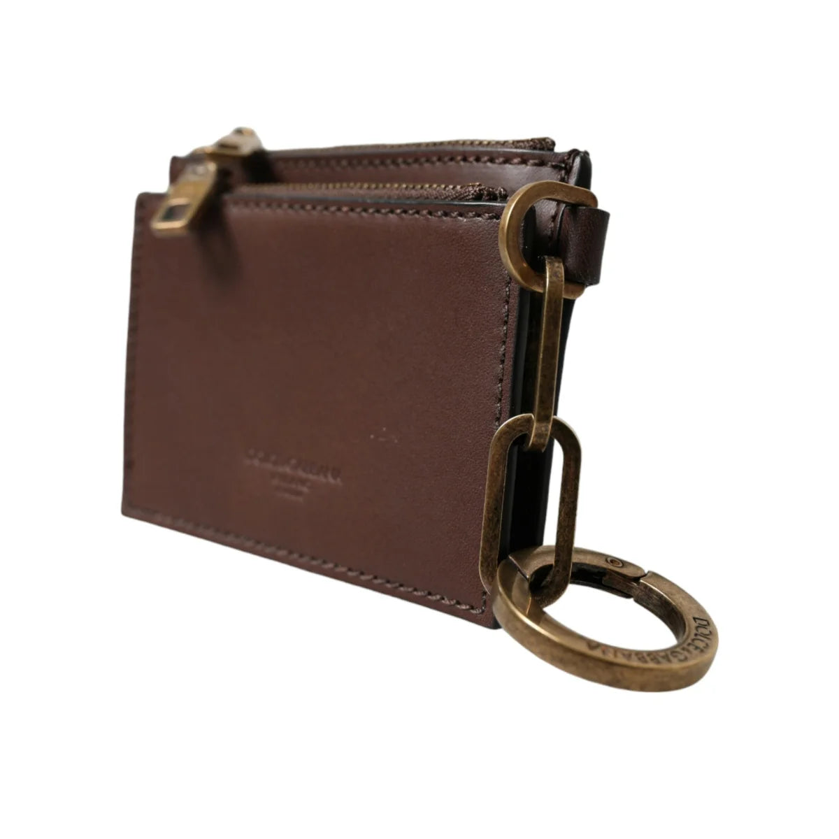 Dolce Gabbana Brown Leather Cardholder Logo Ring Fastening &