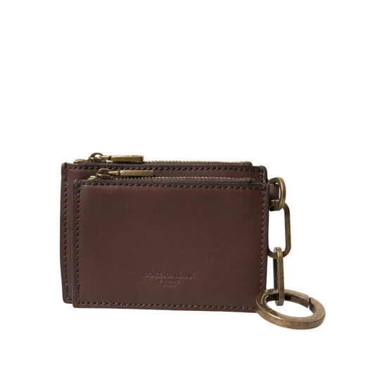 Dolce Gabbana Brown Leather Cardholder Logo Ring Fastening &