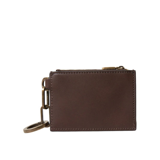 Dolce Gabbana Brown Leather Cardholder Logo Ring Fastening &