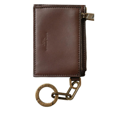 Dolce Gabbana Brown Leather Cardholder Logo Ring Fastening &
