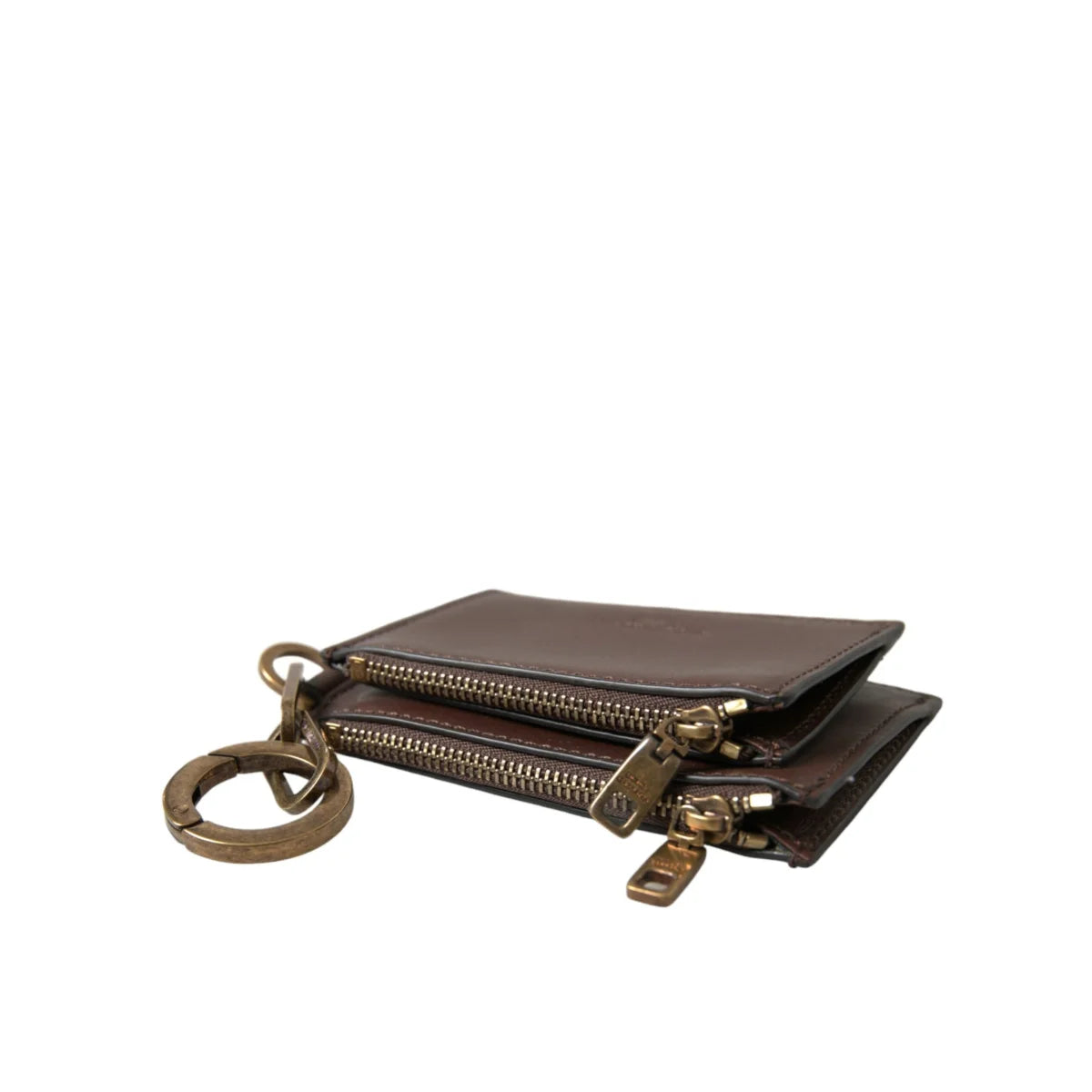 Dolce Gabbana Brown Leather Cardholder Logo Ring Fastening &