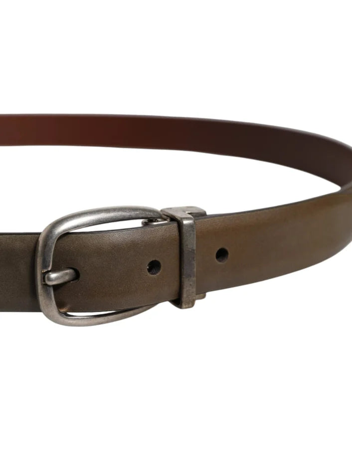 Dolce &amp; Gabbana Brown Leather Classic Metal Logo Buckle Belt