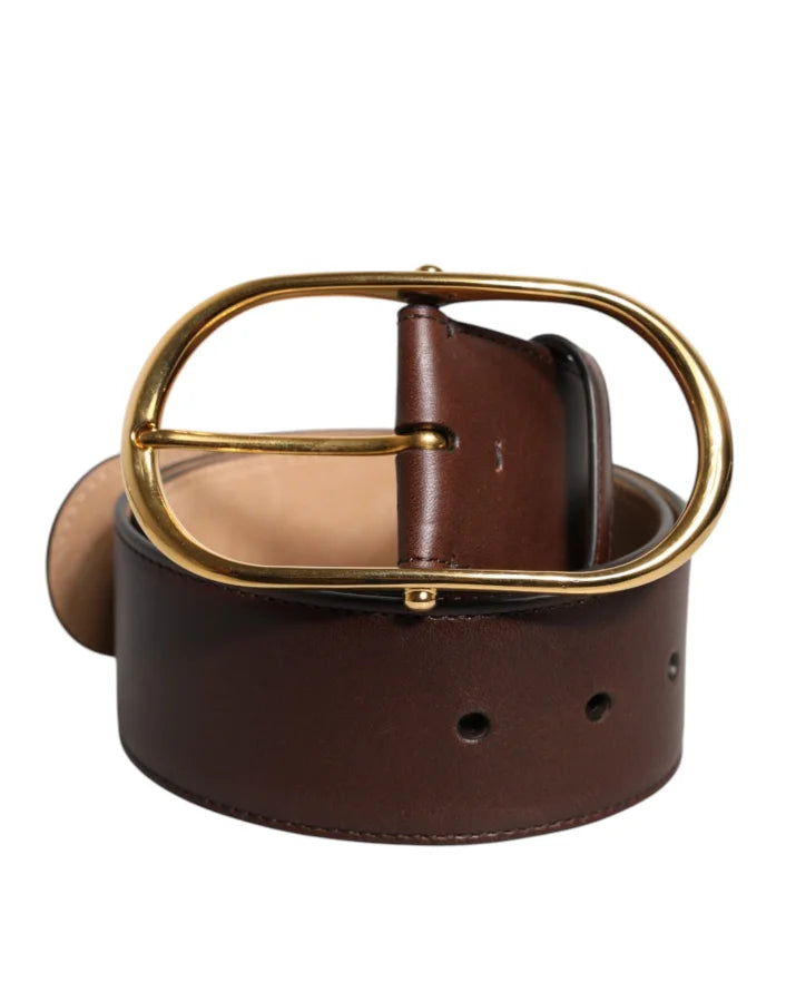 Dolce &amp; Gabbana Brown Leather Classic Metal Oval Buckle Belt
