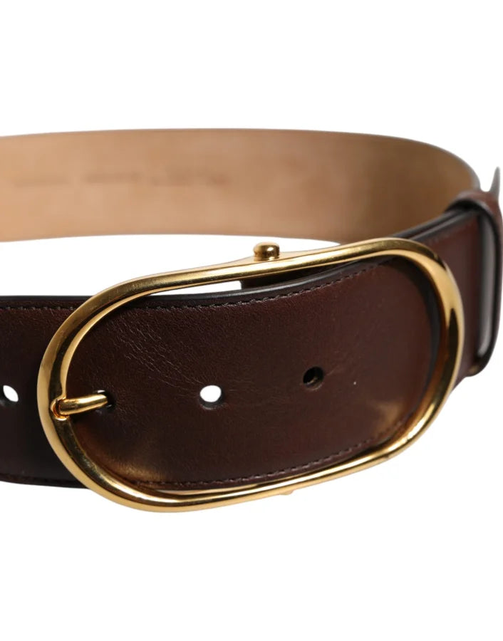 Dolce &amp; Gabbana Brown Leather Classic Metal Oval Buckle Belt