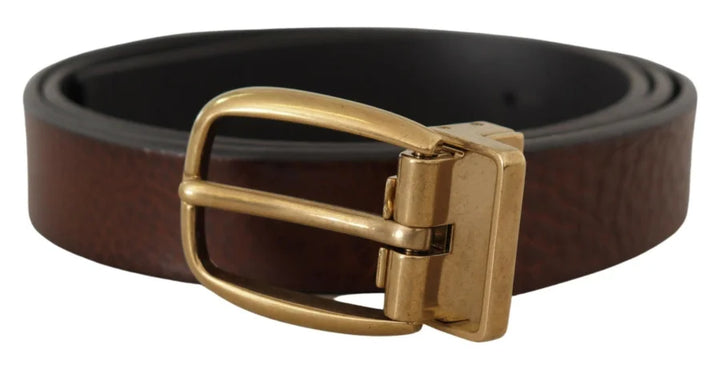 Dolce &amp; Gabbana Brown Leather Classic Vintage Metal Buckle Belt