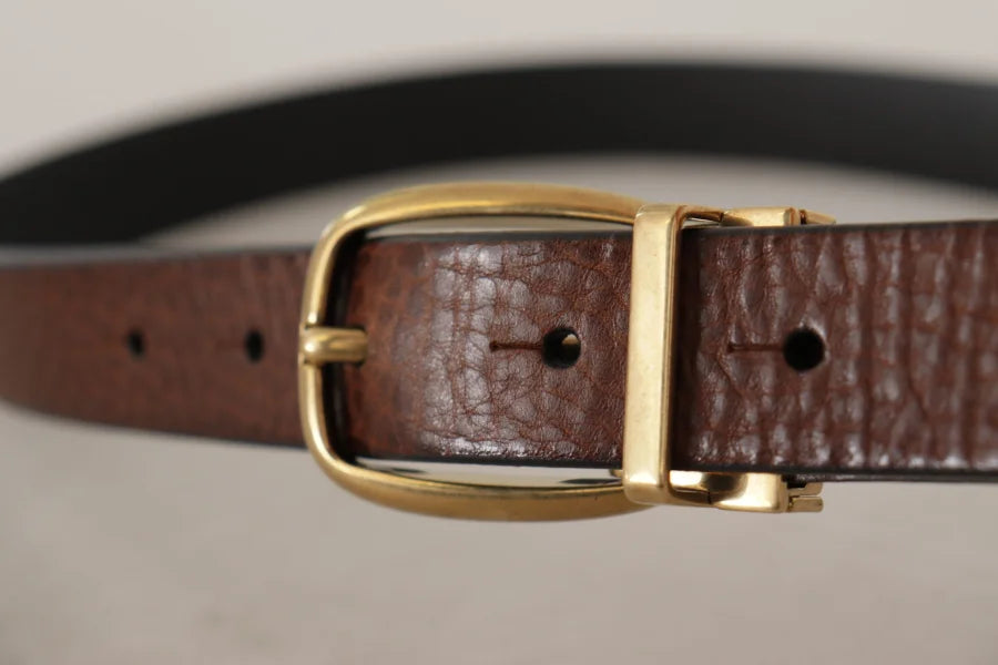 Dolce &amp; Gabbana Brown Leather Classic Vintage Metal Buckle Belt