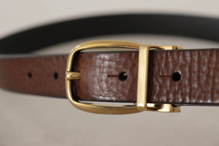 Dolce &amp; Gabbana Brown Leather Classic Vintage Metal Buckle Belt