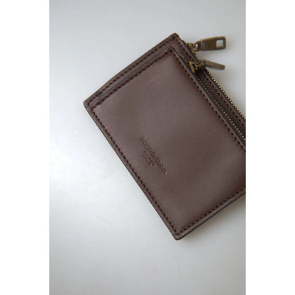 Dolce & Gabbana Brown Leather Coin Purse with Zipper Closure