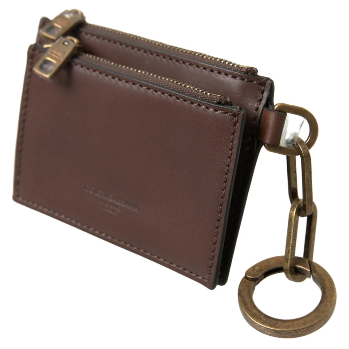 Dolce & Gabbana Brown Leather Coin Purse with Zipper Closure