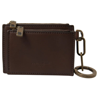 Dolce & Gabbana Brown Leather Coin Purse with Zipper Closure