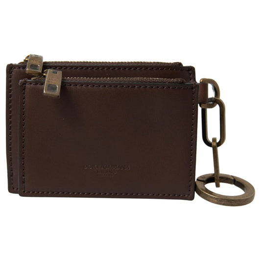 Dolce & Gabbana Brown Leather Coin Purse with Zipper Closure