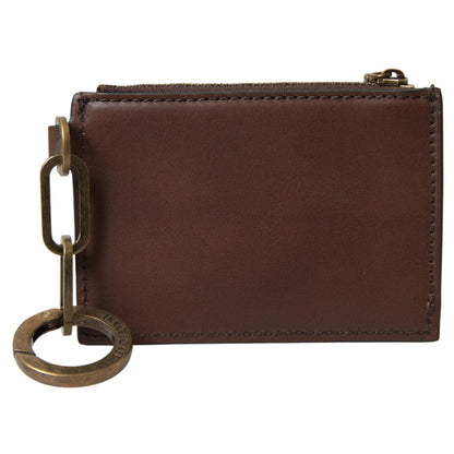 Dolce & Gabbana Brown Leather Coin Purse with Zipper Closure