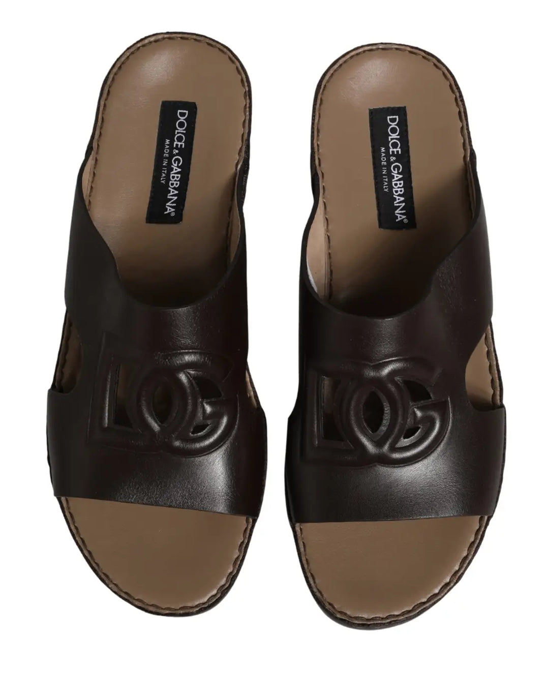 Dolce &amp; Gabbana Brown Leather Cutout DG Logo Sandals Shoes