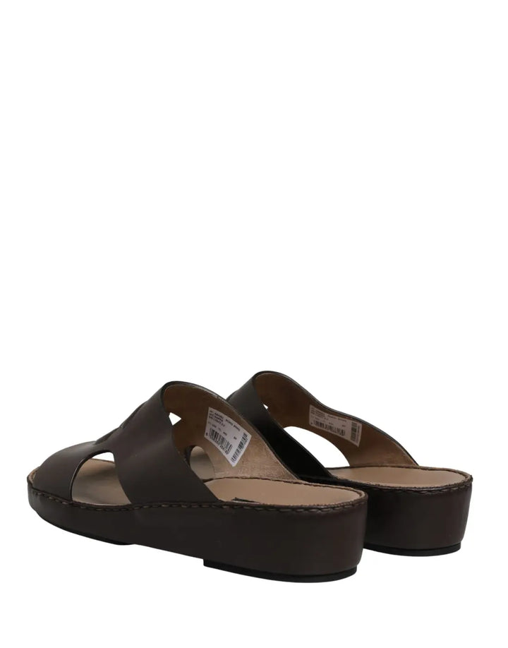 Dolce &amp; Gabbana Brown Leather Cutout DG Logo Sandals Shoes