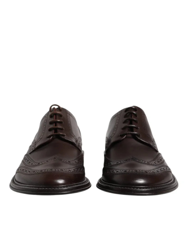 Dolce &amp; Gabbana Brown Leather Derby Wingtip Lace Up Formal Dress Shoes