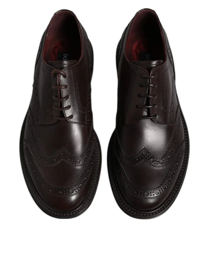 Dolce &amp; Gabbana Brown Leather Derby Wingtip Lace Up Formal Dress Shoes