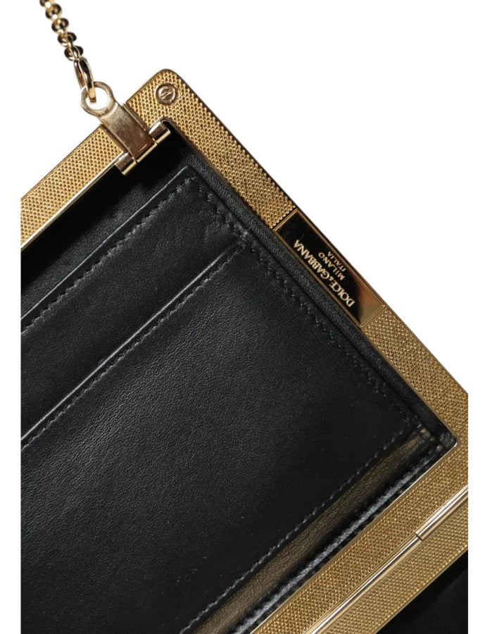 Dolce &amp; Gabbana - Brown Leather Gold Frame Clutch Mini Crossbody Bag