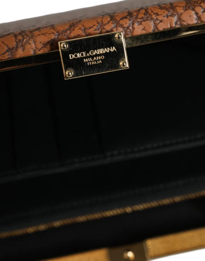 Dolce &amp; Gabbana - Brown Leather Gold Frame Clutch Mini Crossbody Bag
