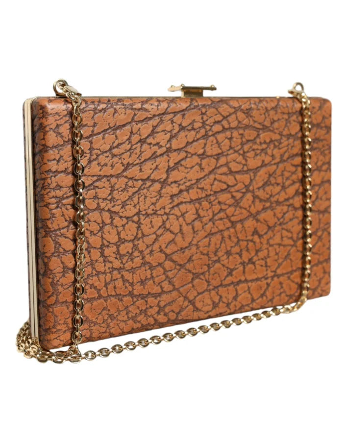 Dolce &amp; Gabbana - Brown Leather Gold Frame Clutch Mini Crossbody Bag