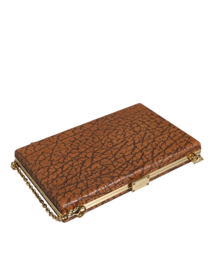 Dolce &amp; Gabbana - Brown Leather Gold Frame Clutch Mini Crossbody Bag