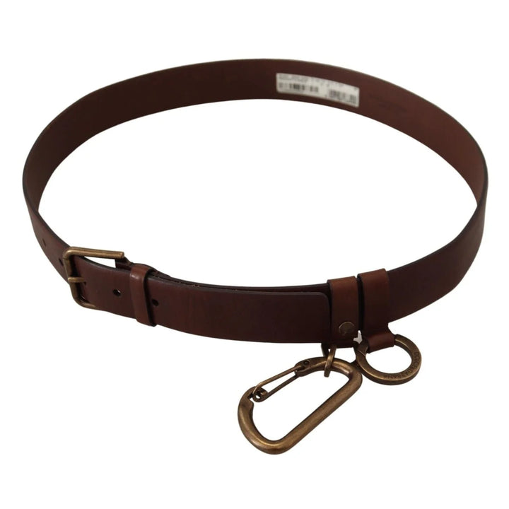 Dolce & Gabbana Brown Leather Gold Metal Buckle Carabiner Belt