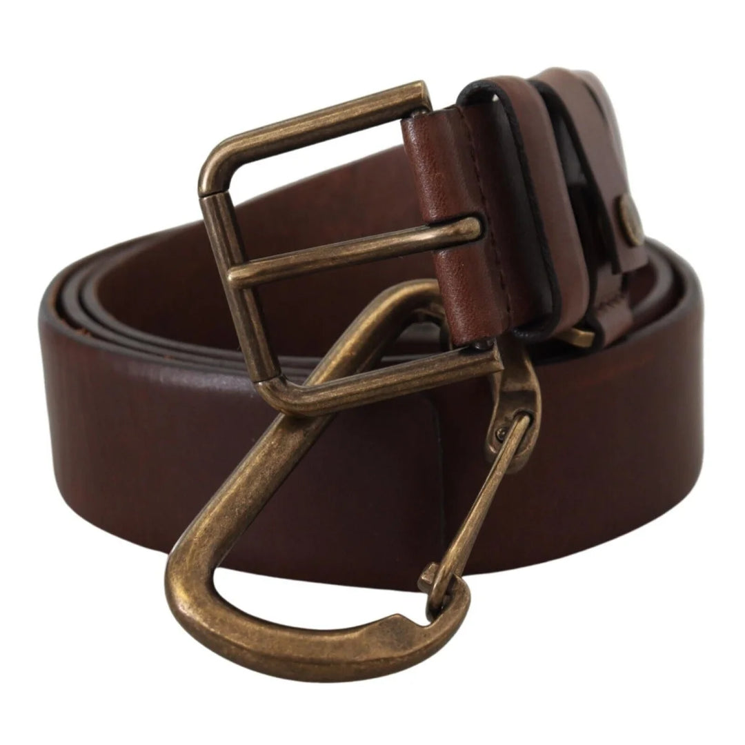 Dolce & Gabbana Brown Leather Gold Metal Buckle Carabiner Belt