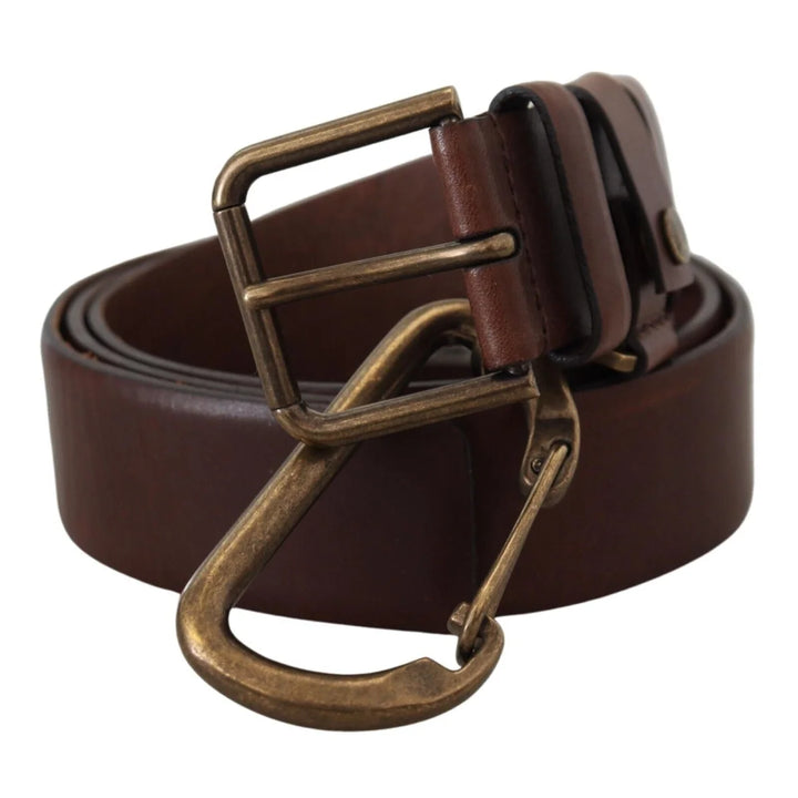 Dolce & Gabbana Brown Leather Gold Metal Buckle Carabiner Belt