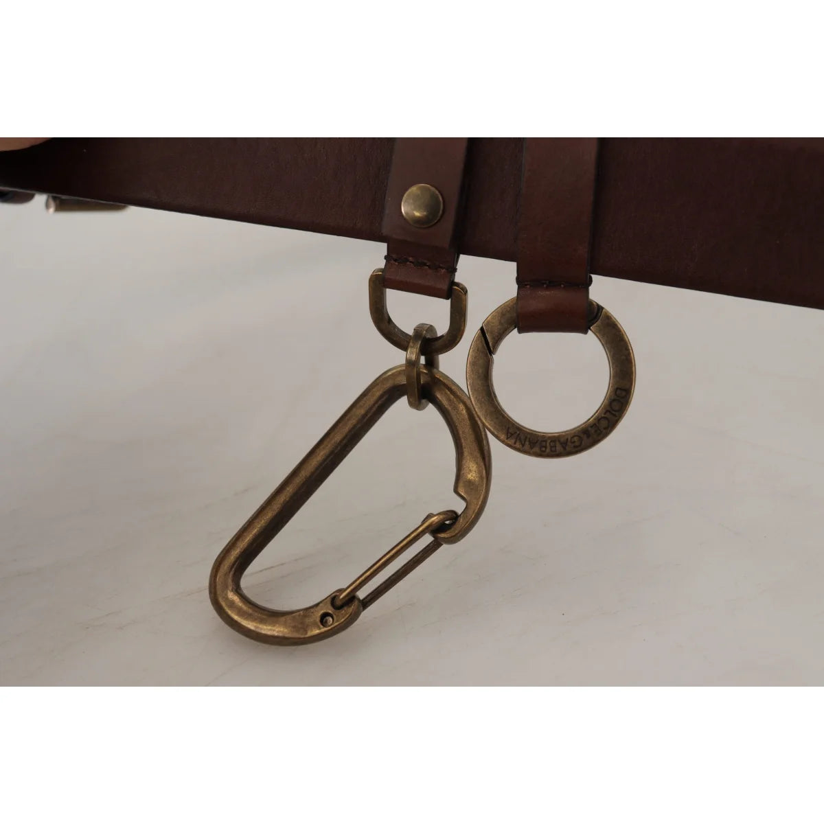 Dolce & Gabbana Brown Leather Gold Metal Buckle Carabiner Belt