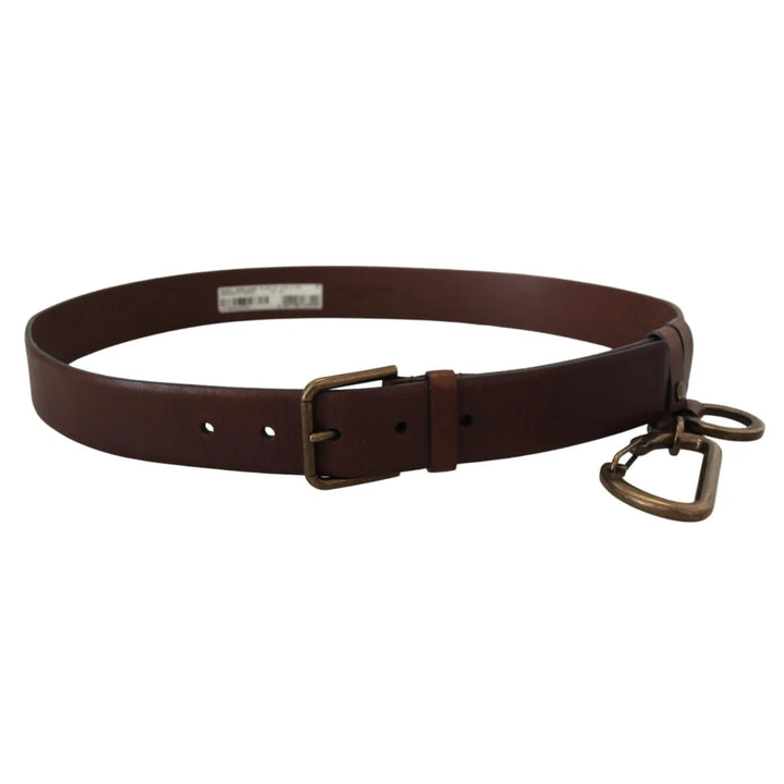 Dolce & Gabbana Brown Leather Gold Metal Buckle Carabiner Belt
