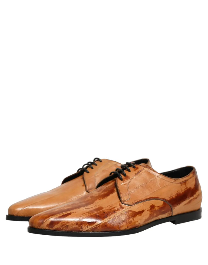 Dolce &amp; Gabbana Brown Leather Lace Up Men Derby Dress Shoes