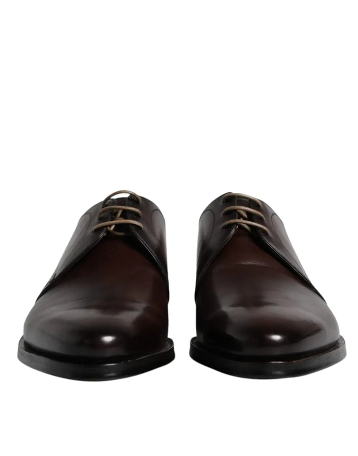 Dolce &amp; Gabbana Brown Leather Lace Up Men Derby Formal Shoes