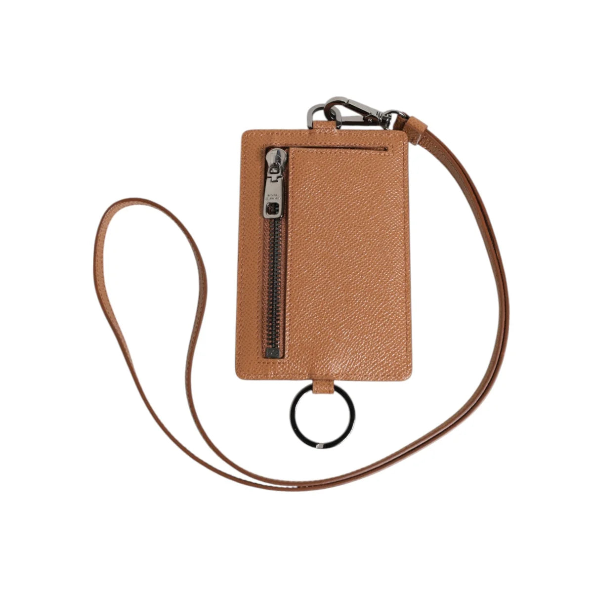 Dolce and Gabbana Brown Leather Lanyard Cardholder with Logo Patch &