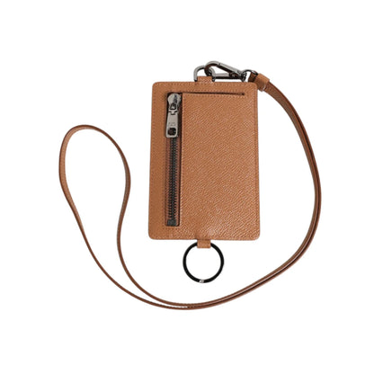 Dolce and Gabbana Brown Leather Lanyard Cardholder with Logo Patch &