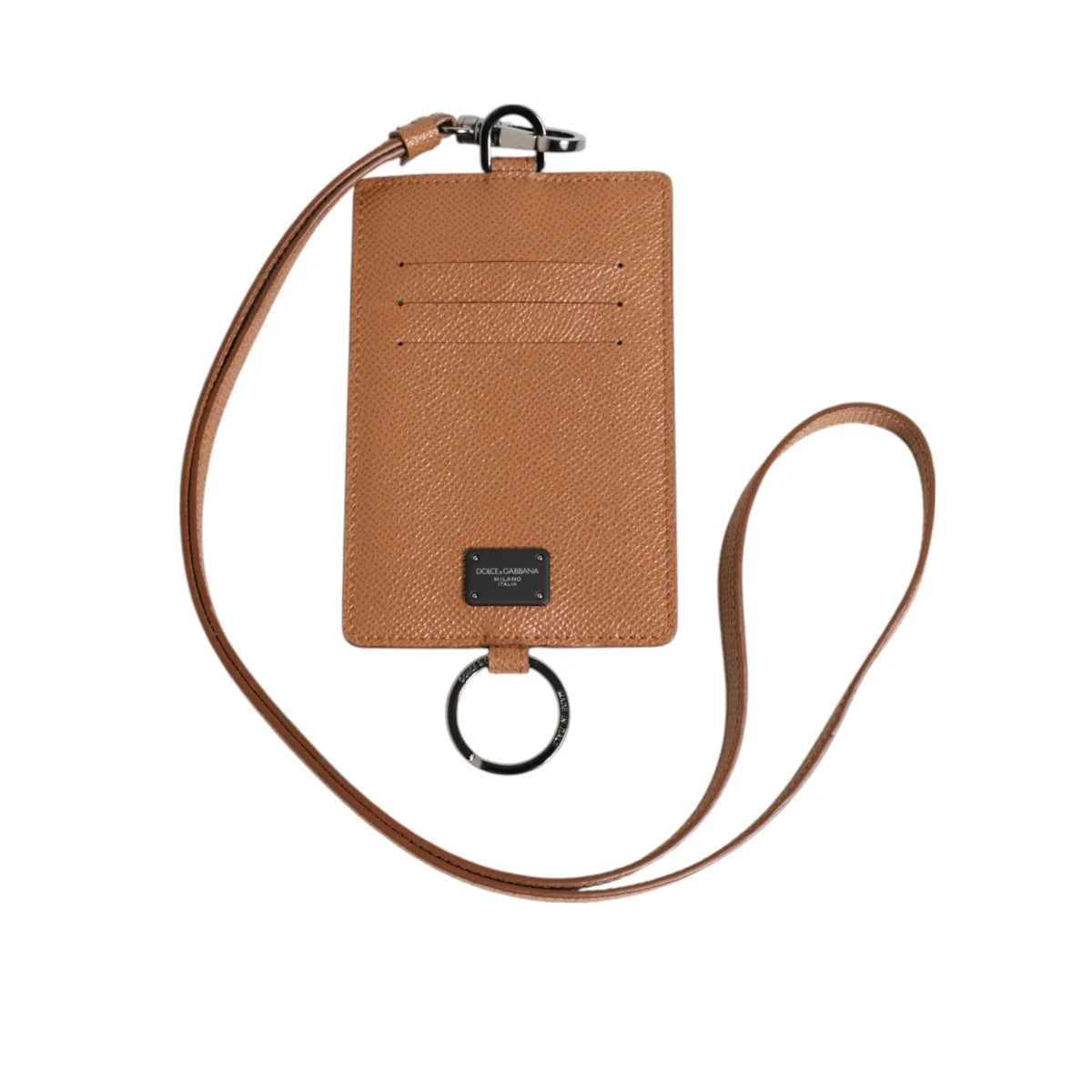 Dolce and Gabbana Brown Leather Lanyard Cardholder with Logo Patch &
