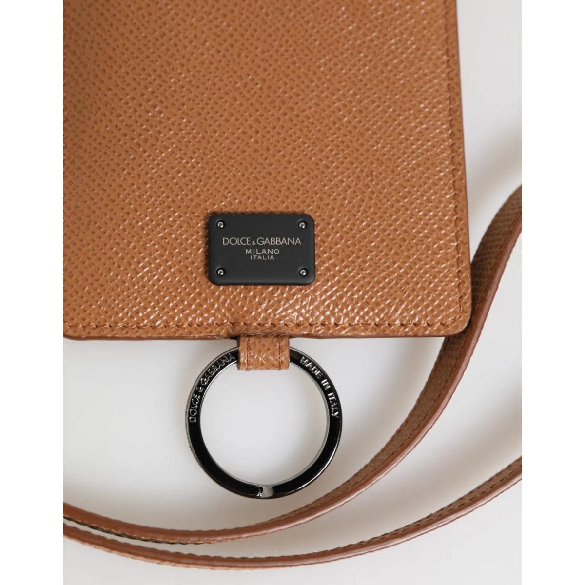 Dolce and Gabbana Brown Leather Lanyard Cardholder with Logo Patch &